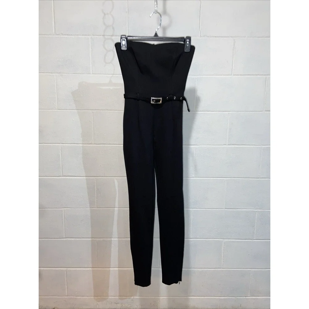 Generation Love Women's Tessa Ponte Jumpsuit 2 Black Fitted Stretch‎ Belted NEW